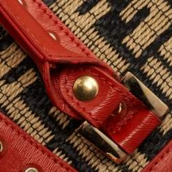 Pre Owned Fendi Tricolor Raffia and Leather Studded Satchel