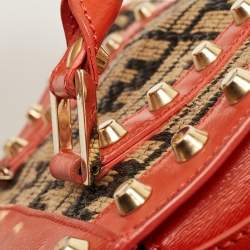 Pre Owned Fendi Tricolor Raffia and Leather Studded Satchel