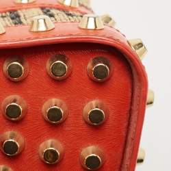 Pre Owned Fendi Tricolor Raffia and Leather Studded Satchel