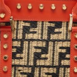 Pre Owned Fendi Tricolor Raffia and Leather Studded Satchel