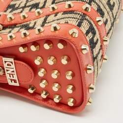 Pre Owned Fendi Tricolor Raffia and Leather Studded Satchel