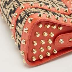 Pre Owned Fendi Tricolor Raffia and Leather Studded Satchel