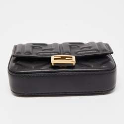 Fendi Black FF Embossed Leather Nano Baguette Charm Bag