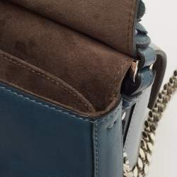 Fendi Blue Leather Micro Flowerland Double Baguette Bag