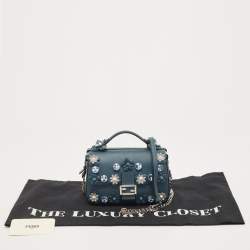Fendi Blue Leather Micro Flowerland Double Baguette Bag