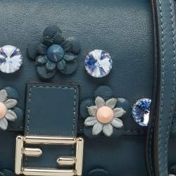 Fendi Blue Leather Micro Flowerland Double Baguette Bag