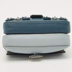 Fendi Blue Leather Micro Flowerland Double Baguette Bag