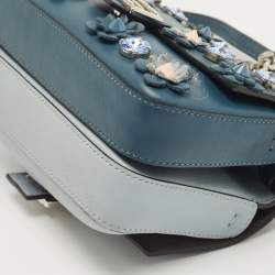 Fendi Blue Leather Micro Flowerland Double Baguette Bag