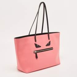 Pre Owned Fendi Black/Pink Leather Medium Monster Roll Tote