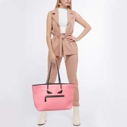 Pre Owned Fendi Black/Pink Leather Medium Monster Roll Tote