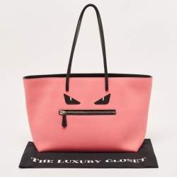Pre Owned Fendi Black/Pink Leather Medium Monster Roll Tote