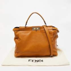 Pre Owned Fendi Tan Leather Large Peekaboo Top Handle Bag