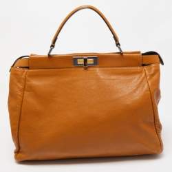 Pre Owned Fendi Tan Leather Large Peekaboo Top Handle Bag