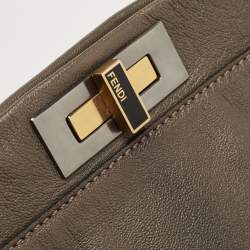 Pre Owned Fendi Dark Grey Leather Large Peekaboo Top Handle Bag
