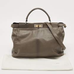 Pre Owned Fendi Dark Grey Leather Large Peekaboo Top Handle Bag