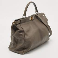 Pre Owned Fendi Dark Grey Leather Large Peekaboo Top Handle Bag