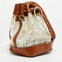 Pre Owned Fendi Brown/White Zucca Print PVC and Leather Mon Tresor Bucket Bag
