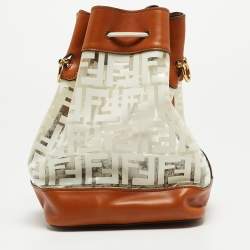 Pre Owned Fendi Brown/White Zucca Print PVC and Leather Mon Tresor Bucket Bag