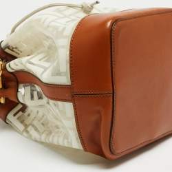 Pre Owned Fendi Brown/White Zucca Print PVC and Leather Mon Tresor Bucket Bag