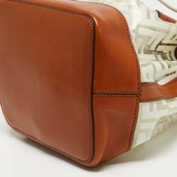 Pre Owned Fendi Brown/White Zucca Print PVC and Leather Mon Tresor Bucket Bag