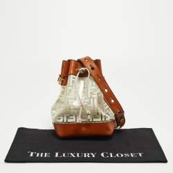 Pre Owned Fendi Brown/White Zucca Print PVC and Leather Mon Tresor Bucket Bag