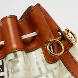 Pre Owned Fendi Brown/White Zucca Print PVC and Leather Mon Tresor Bucket Bag