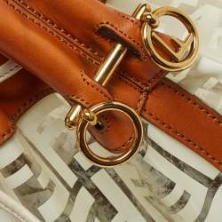 Pre Owned Fendi Brown/White Zucca Print PVC and Leather Mon Tresor Bucket Bag