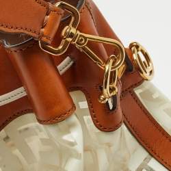Pre Owned Fendi Brown/White Zucca Print PVC and Leather Mon Tresor Bucket Bag
