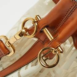 Pre Owned Fendi Brown/White Zucca Print PVC and Leather Mon Tresor Bucket Bag