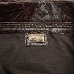 Pre Owned Fendi Dark Brown Embossed Leather Buckle Flap Shoulder Bag