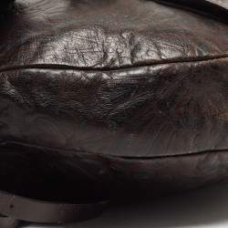 Pre Owned Fendi Dark Brown Embossed Leather Buckle Flap Shoulder Bag