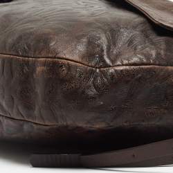 Pre Owned Fendi Dark Brown Embossed Leather Buckle Flap Shoulder Bag