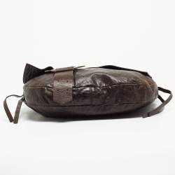 Pre Owned Fendi Dark Brown Embossed Leather Buckle Flap Shoulder Bag