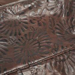 Pre Owned Fendi Dark Brown Embossed Leather Buckle Flap Shoulder Bag