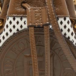 Pre Owned Fendi Khaki/White Perforated Leather Mini Mon Tresor Bucket Bag