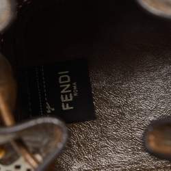 Pre Owned Fendi Khaki/White Perforated Leather Mini Mon Tresor Bucket Bag