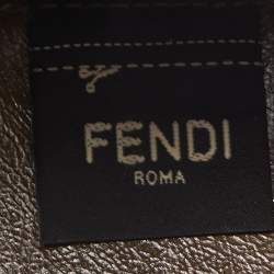 Pre Owned Fendi Khaki/White Perforated Leather Mini Mon Tresor Bucket Bag