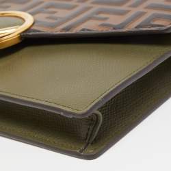Pre Owned Fendi Military Green/Brown FF Leather Wallet On Chain