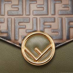 Pre Owned Fendi Military Green/Brown FF Leather Wallet On Chain