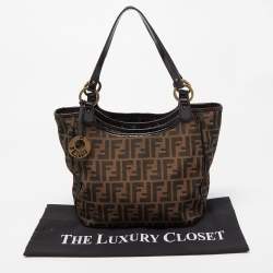 Pre Owned Fendi Tobacco Zucca Canvas and Patent Leather Chef Shopper Tote