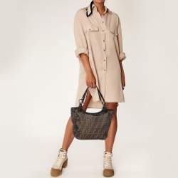 Pre Owned Fendi Tobacco Zucca Canvas and Patent Leather Chef Shopper Tote