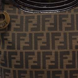 Pre Owned Fendi Tobacco Zucca Canvas and Patent Leather Chef Shopper Tote