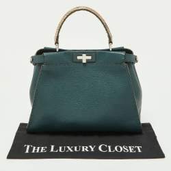 Pre Owned Fendi Green Selleria Leather and Python Medium Peekaboo Top Handle Bag