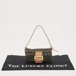 Pre Owned حقيبة كتف فندي ميني باغويت فاتيغو كانفاس زوكينو بيج/ خضراء