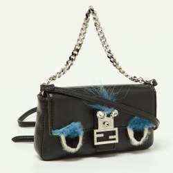 Pre Owned Fendi Multicolor Leather and Fox Fur Micro Buggie Baguette Bag