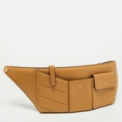 Pre Owned Fendi Beige Leather and Mesh 3 Pockets Belt Bag