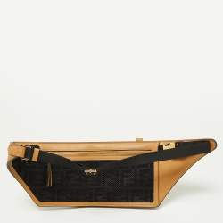 Pre Owned Fendi Beige Leather and Mesh 3 Pockets Belt Bag