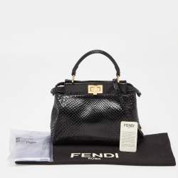 Pre Owned Fendi Black Python Mini Peekaboo Top Handle Bag