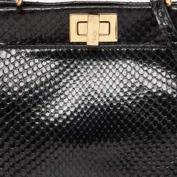 Pre Owned Fendi Black Python Mini Peekaboo Top Handle Bag