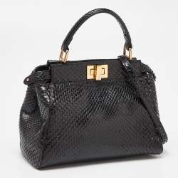 Pre Owned Fendi Black Python Mini Peekaboo Top Handle Bag